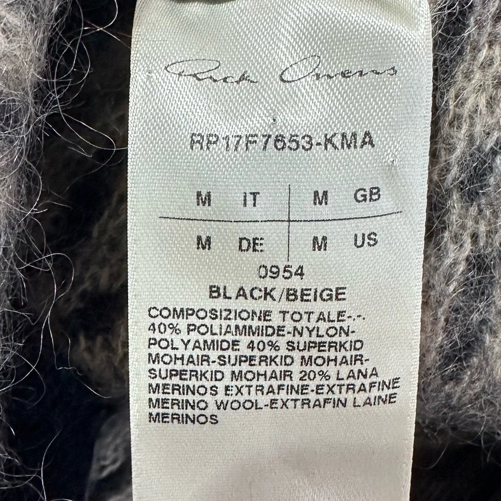 Rick Owens Glitter FW17 Mohair Merino Wool Draped Cardigan Black Beige- one size